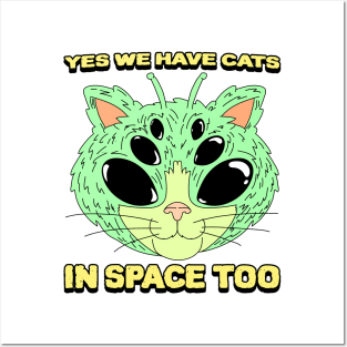 Green Alien Cat Posters and Art